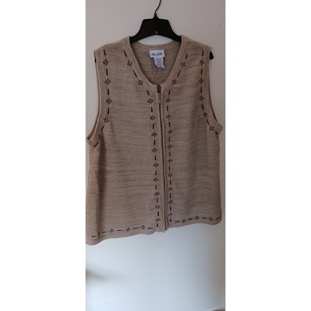 Vintage Blair Womens Sweater Vest  XL Front Zip  Beige Southwestern Aztec
